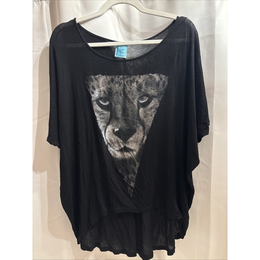 VTG H.I.P. Happening In The Present Lion Graphic‎ Print Sheer Hi/Low T-Shirt L